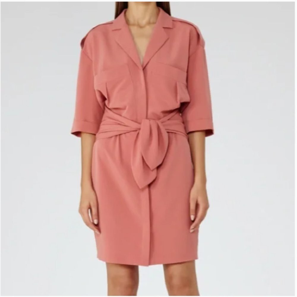Reiss Arizona Utility Tie Shirt Dress in Dusty Rose Women's Size 4